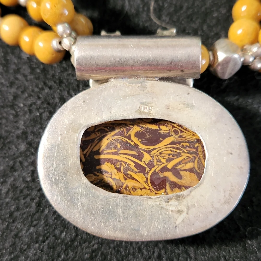 Sterling Silver with Golen Brown Speckeled Stone Necklace